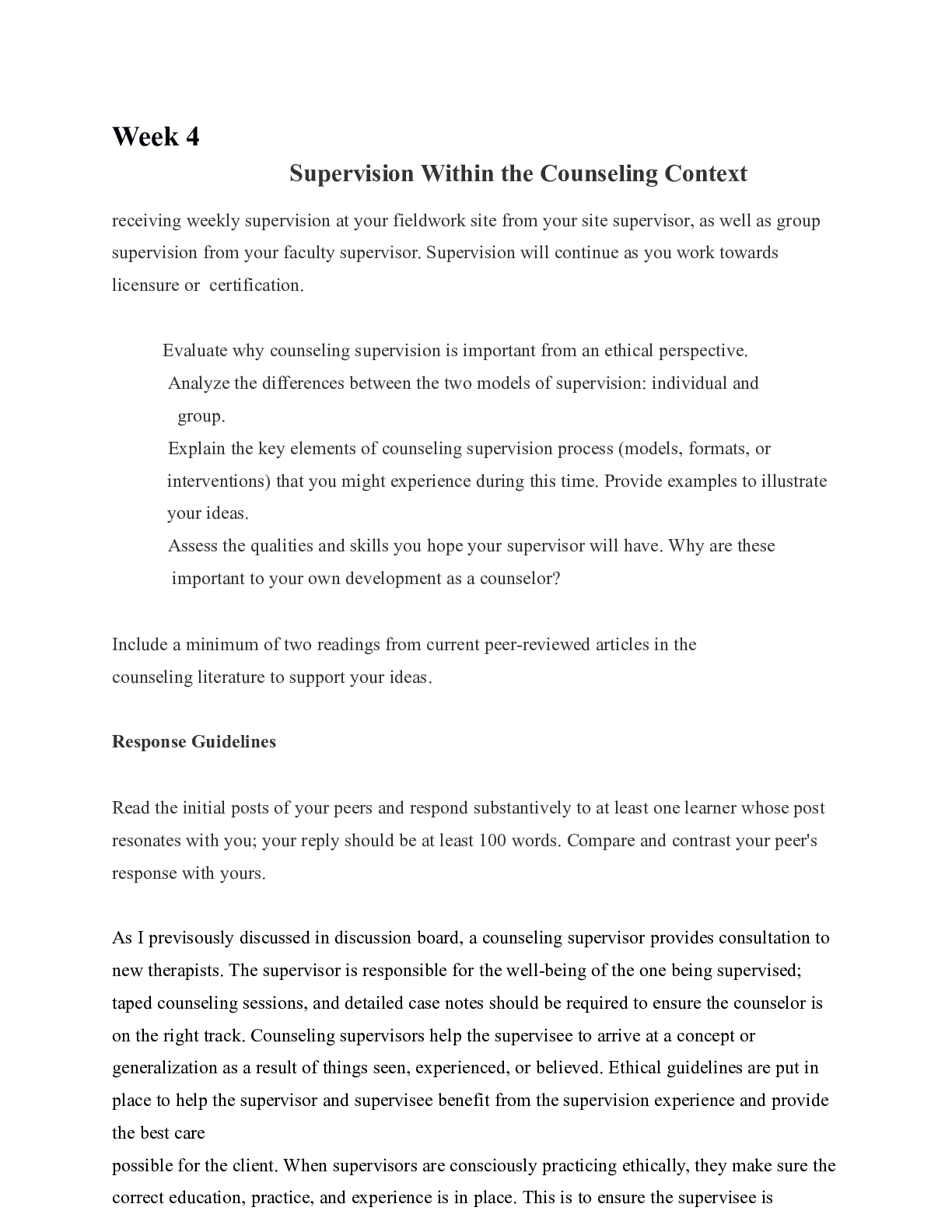 Preview image of week4discSupervision Within the Counseling Context.docx  Week 4 document